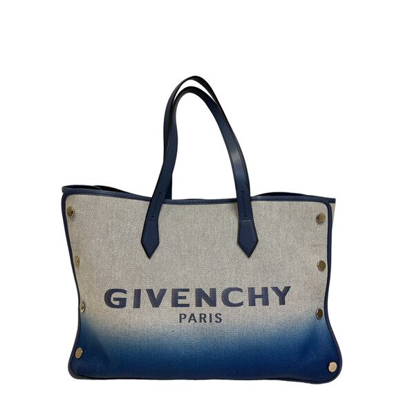 GIVENCHY PARIS Gray Blue Ombre Canvas Logo Bond Tote Shopper Shoulder Bag - Picture 2 of 13